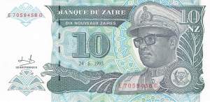 Zaire p54 10 nouveaux Zaires 1993 front